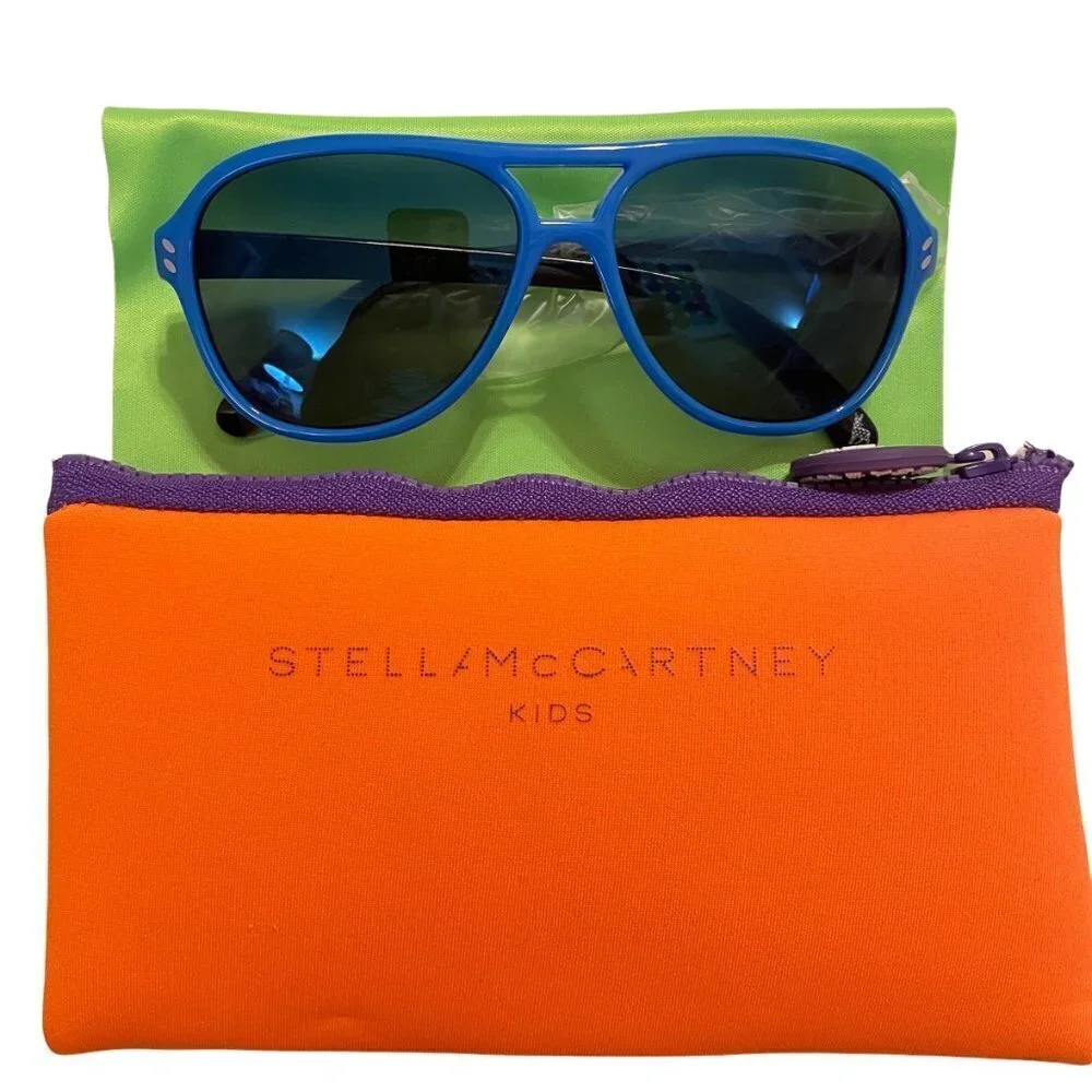NEW Stella McCartney Blue & Black Acetate Aviator Kids Sunglasses w/ Case